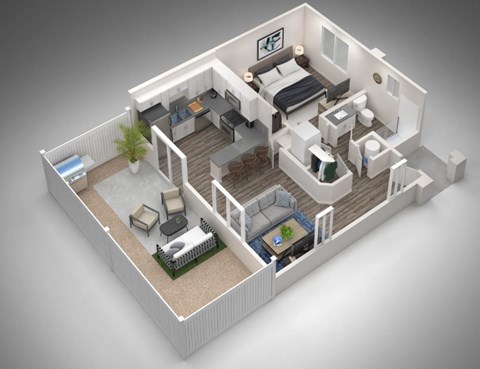 Floor plan for 1 bed, 1 bath, 671 sqft